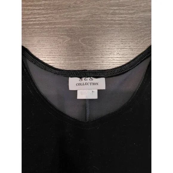 Vtg S&S Collection Velvet Maxi Shift Dress Large Black Sleeveless Long Gothic - Picture 3 of 8